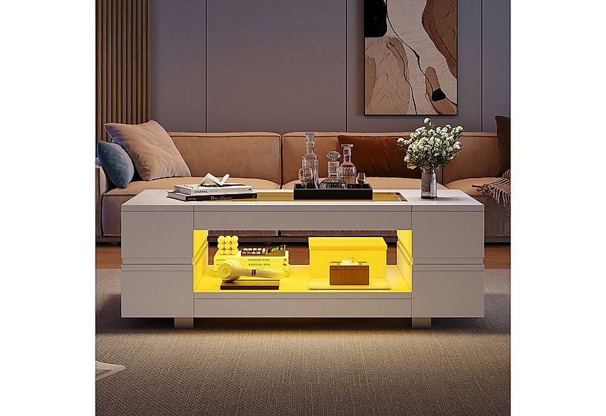 HAUSS SPOLE Couchtisch Hochglanz LED-Couchtisch Bluetooth-App-Steuerung Kaf günstig online kaufen