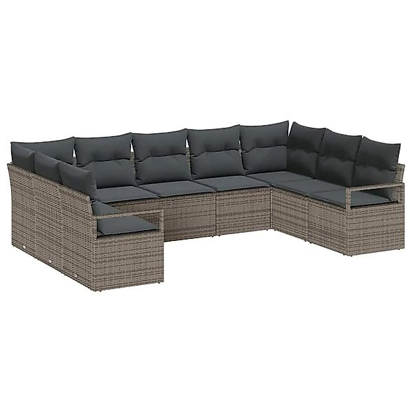vidaXL Gartensofa-set mit Kissen mit Speicher 9-Tlg Grau Poly-Rattan 335520 günstig online kaufen