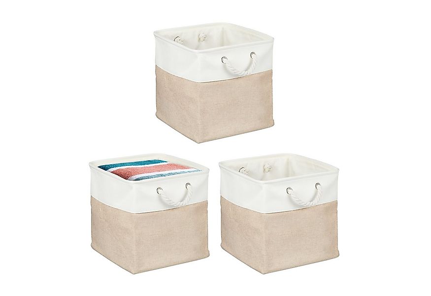 relaxdays Regalkorb Aufbewahrungskorb Leinen im 3er Set, Beige günstig online kaufen