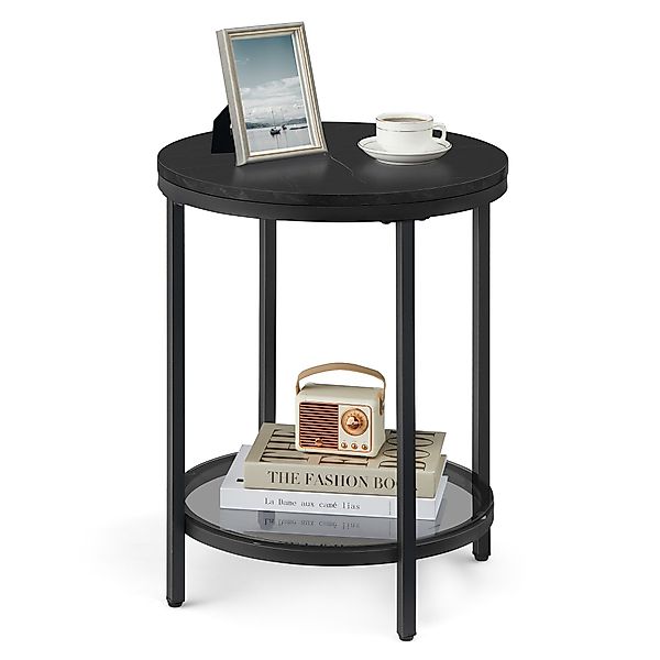 VASAGLE Beistelltisch, 2 Ebenen, Hartglas, Marmoroptik, günstig online kaufen