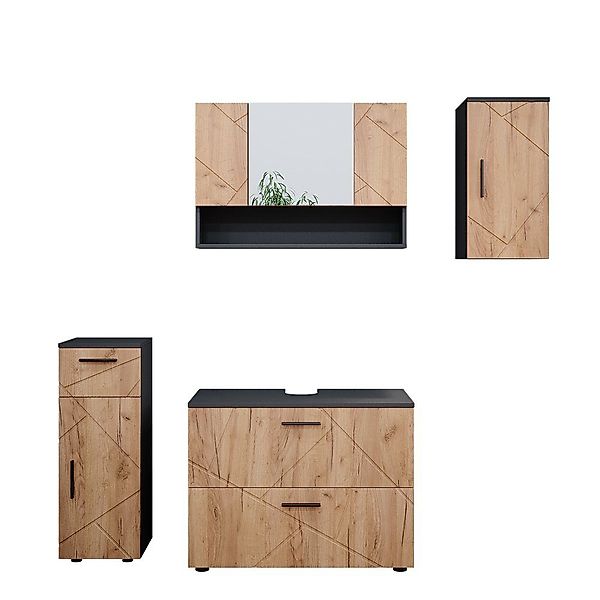 Vicco Badmöbel-Set Irma, Anthrazit/Eiche, 4 Teile, günstig online kaufen