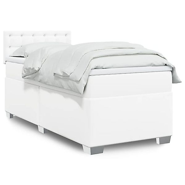vidaXL Boxspringbett, Boxspringbett mit Matratze Weiß 90x200 cm Kunstleder günstig online kaufen