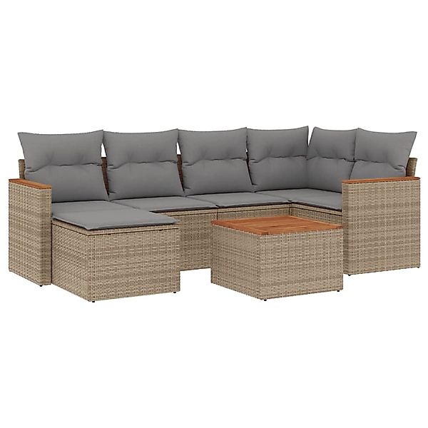 vidaXL 7-Tlg Garten-Sofagarnitur mit Kissen Beige Poly Rattan 3258587 günstig online kaufen