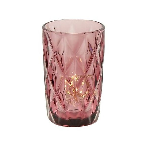 Longdrinkglas groß mit Rautenmuster – Buntes Trinkglas Rosa günstig online kaufen