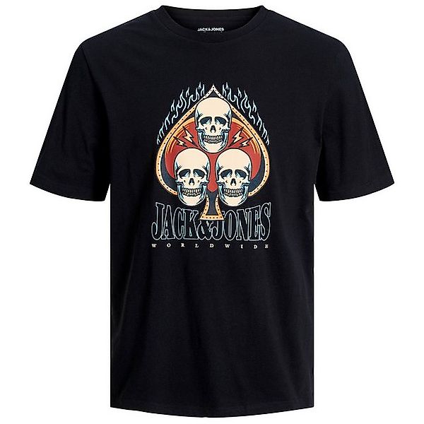 Jack & Jones Rundhalsshirt Große Größen Herren T-Shirt schwarz Totenkopfpri günstig online kaufen