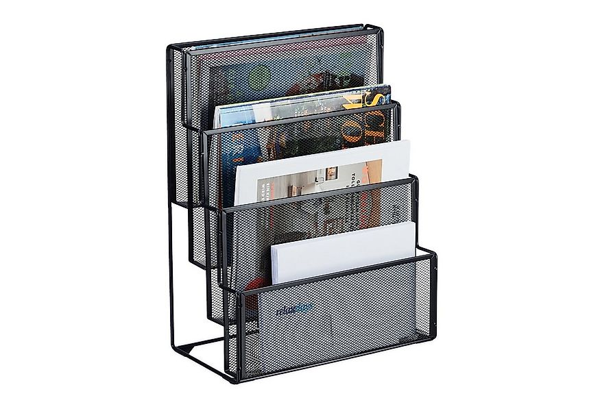 relaxdays Zeitungsständer Zeitschriftenhalter Metall 4 Fächer, schwarz günstig online kaufen