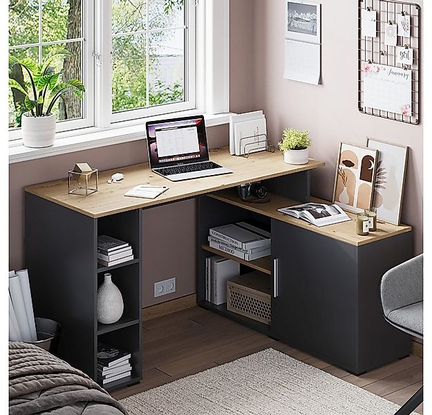 Vicco Eckschreibtisch Rudy, Anthrazit/Artisan, 135 x 110 cm mit Regalen (1- günstig online kaufen