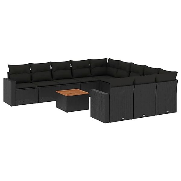 vidaXL 12-Tlg Garten-Sofagarnitur mit Kissen Schwarz Poly Rattan 3224347 günstig online kaufen