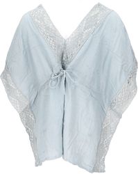 Guru-Shop Longbluse Kurze Kaftanbluse mit Spitze, günstig online kaufen