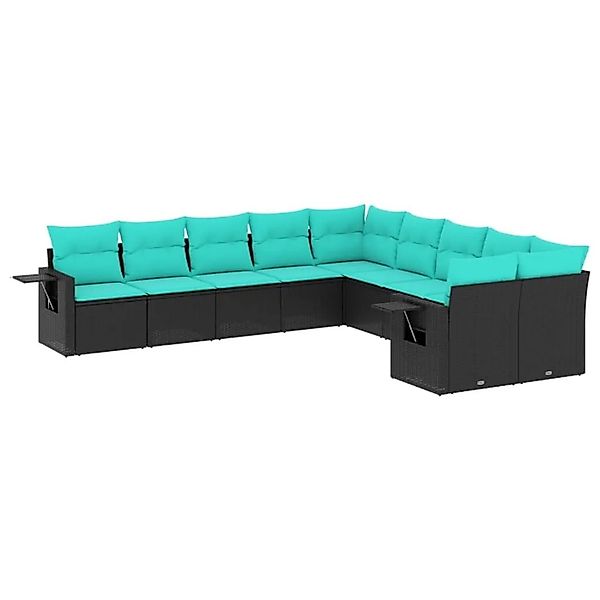 vidaXL 10-Tlg Gartensofa-Set mit Kissen Schwarz Polyrattan 3220706 günstig online kaufen