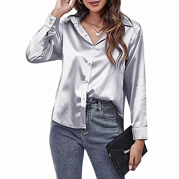 FIDDY Blusentop Damen Satin Hemd Langarm Blusen Button Down nähnliche Hemde günstig online kaufen