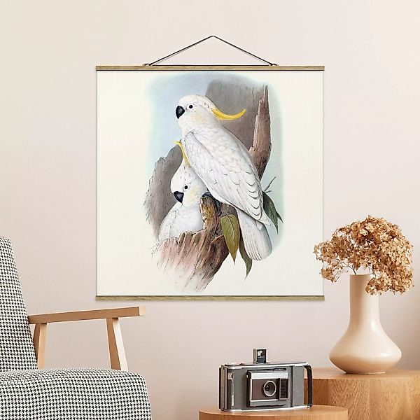 Stoffbild Tiere mit Posterleisten - Quadrat Pastell Papageien III günstig online kaufen