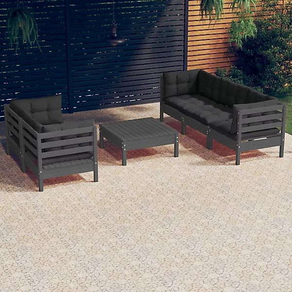 6-tlg. Garten-lounge-set Mit Anthrazit Kissen Kiefernholz günstig online kaufen