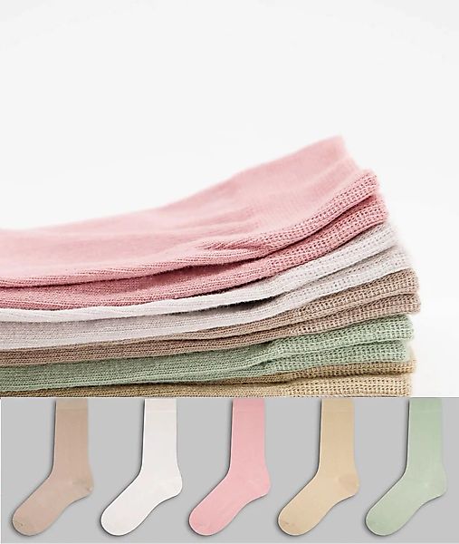 ASOS DESIGN – Knöchelsocken in neutralen Farben im 5er-Pack-Mehrfarbig günstig online kaufen
