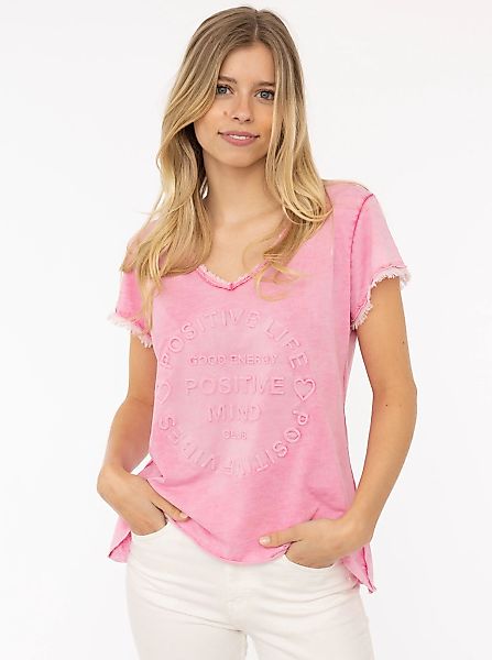 Zwillingsherz T-Shirt ""Positive Mind"" V-Ausschnitt, Kurzarm, Used-Look, B günstig online kaufen