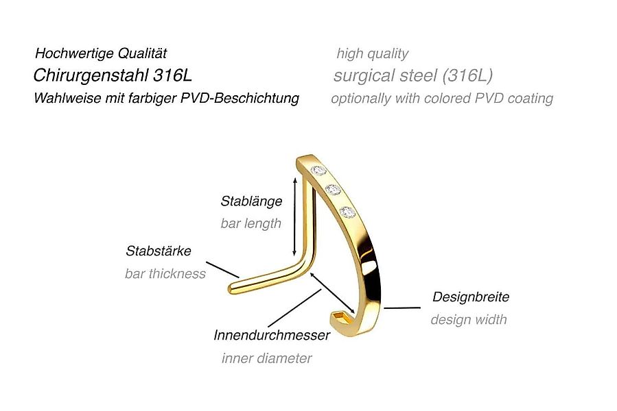 PIERCINGLINE Nasenpiercing Chirurgenstahl Nasenstecker 3 KRISTALLE günstig online kaufen