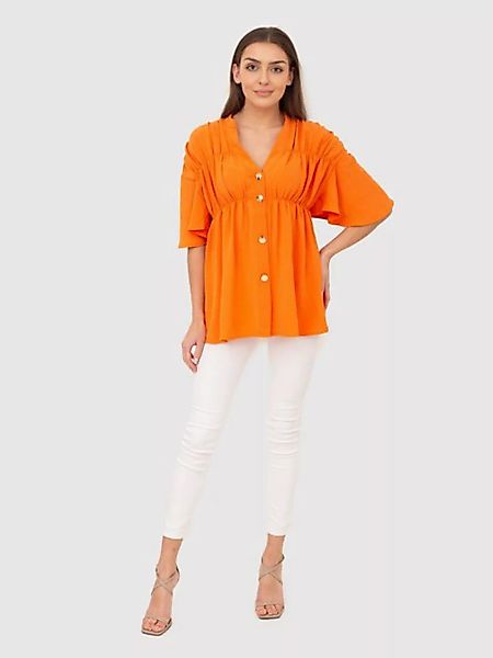 AX Paris Hemdbluse Orangefarbenes Button-Down-Shirt mit V-Ausschnitt günstig online kaufen