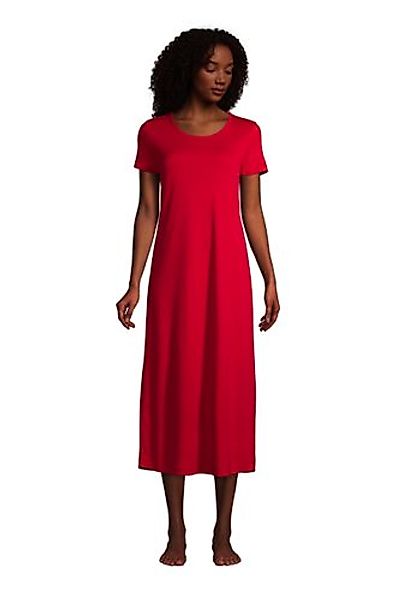 Wadenlanges Supima Kurzarm-Nachthemd, Damen, Größe: S Normal, Rot, Jersey, günstig online kaufen