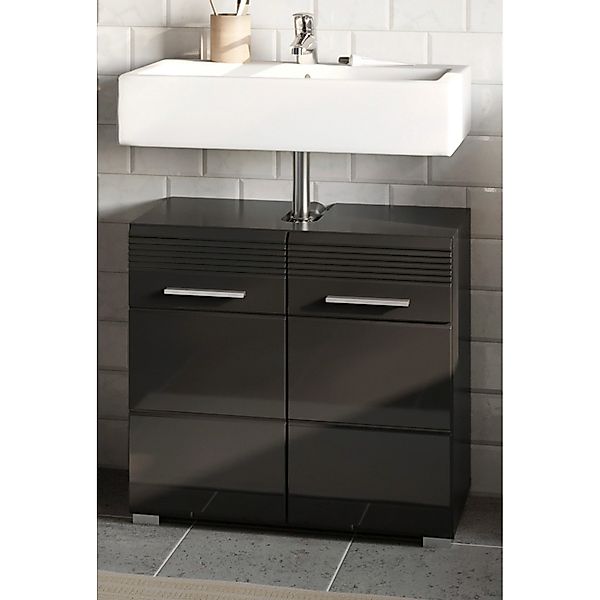 Inn.Furn Waschbeckenunterschrank Schwarz Hochglanz 60 cm 2-türig Leon günstig online kaufen