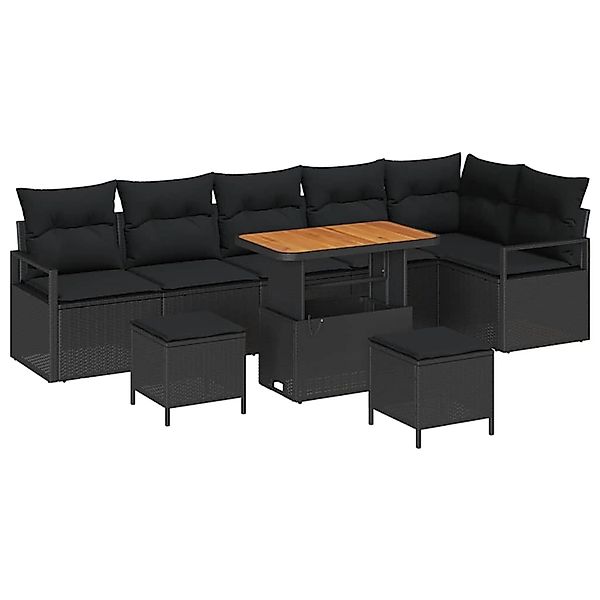 vidaXL Garten-Sofa-Set mit Kissen 9-Tlg Schwarz Poly Rattan 3362544 günstig online kaufen