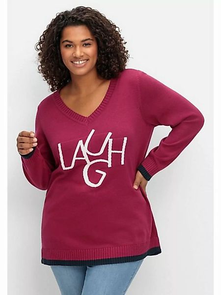 Sheego V-Ausschnitt-Pullover Große Größen mit Intarsien-Wording günstig online kaufen