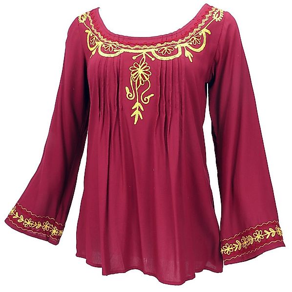 Guru-Shop Longbluse Bestickte Elfenbluse, Boho Damenbluse - weinrot alterna günstig online kaufen
