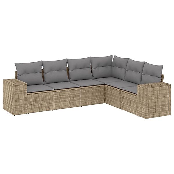vidaXL 6-Tlg Garten-Sofagarnitur mit Kissen Beige Poly Rattan 3222608 günstig online kaufen