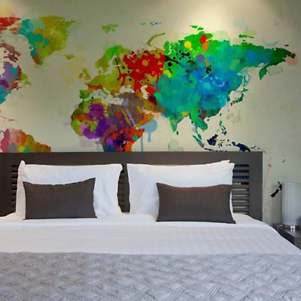artgeist Fototapete Paint splashes map of the World creme Gr. 300 x 231 günstig online kaufen