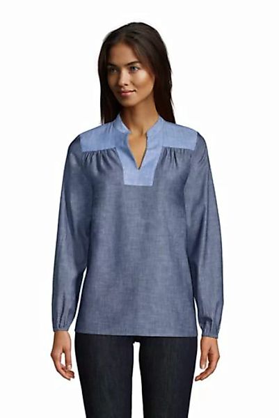 Chambray Bluse mit V-Ausschnitt und langen Ärmeln, Damen, Größe: 48-50 Norm günstig online kaufen