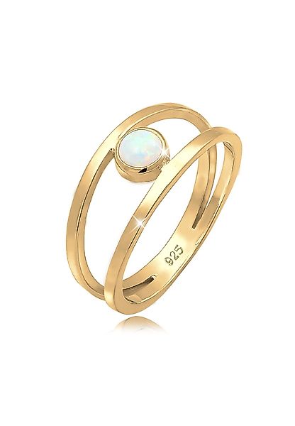 Elli Fingerring Bandring Zweireihig Synthetischer Opal Weiß 925 Sterling Si günstig online kaufen