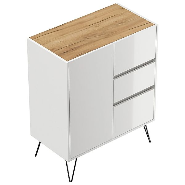 Posseik Sideboard Industrial K 3 Schubladen 1 Tür 80 cm Weiß Eiche Top günstig online kaufen
