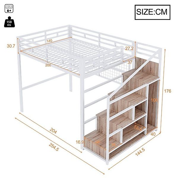 Merax Hochbett 140x200 cm mit LED-Beleuchtung (Doppelbett Jugendbett Kinder günstig online kaufen