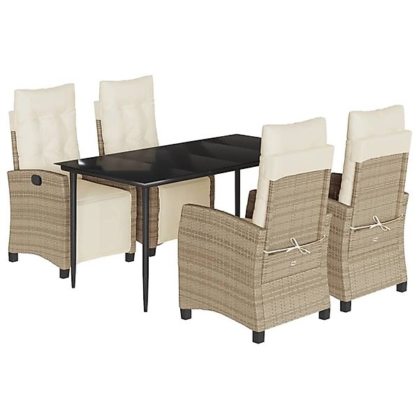 vidaXL 5-Tlg Garten-Essgruppe mit Kissen Beige Poly Rattan 3213005 günstig online kaufen