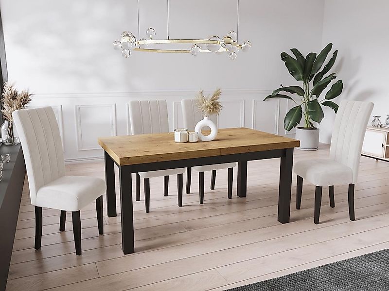 WFL GROUP Esstisch Gemini ausziehbar rechteckig modern mit schwarzen Holzbe günstig online kaufen