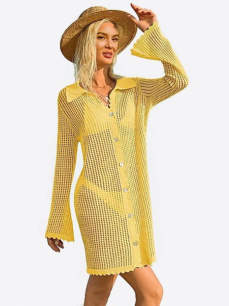 Imily Bela Strandkleid Damen Cover-up mit Lochmuster Knopfleiste Bikini Som günstig online kaufen