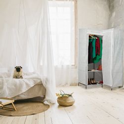 relaxdays Eckkleiderschrank aus Stoff weiß günstig online kaufen