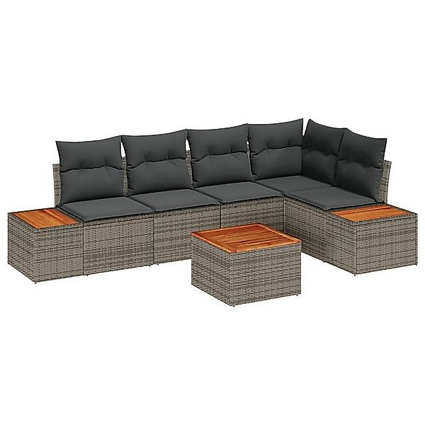 vidaXL Loungesofa 6-teiliges Garten Sofa Set mit Kissen Grau Poly Rattan, 6 günstig online kaufen