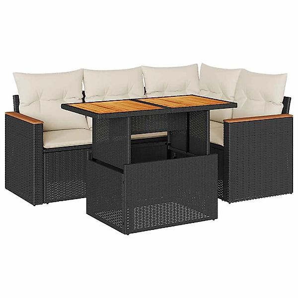vidaXL 5Tlg Garten-Sofagarnitur mit Kissen Schwarz Poly Rattan Akazie 33274 günstig online kaufen
