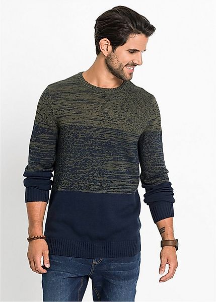 bonprix Strickpullover aus Baumwolle und Polyacryl, mit Rundhalsausschnitt, günstig online kaufen
