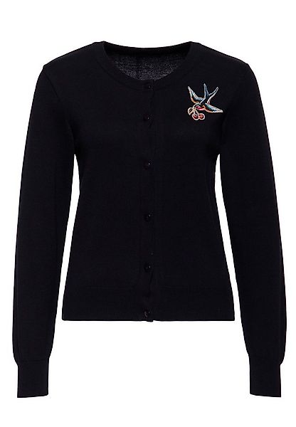 QueenKerosin Strickjacke Swallow and Cherry mit Bruststickerei günstig online kaufen