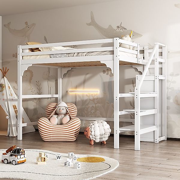 TavilaEcon Hochbett Kinderbett Jugendbett mit Stufentreppe günstig online kaufen