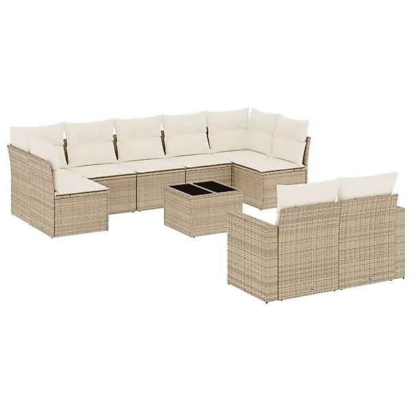 vidaXL 10-Tlg Garten-Sofagarnitur mit Kissen Beige Poly Rattan 3251765 günstig online kaufen