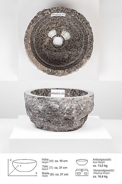 wohnfreuden Aufsatzwaschbecken Erosi Marmor Waschbecken 30 cm grau (Kein Se günstig online kaufen