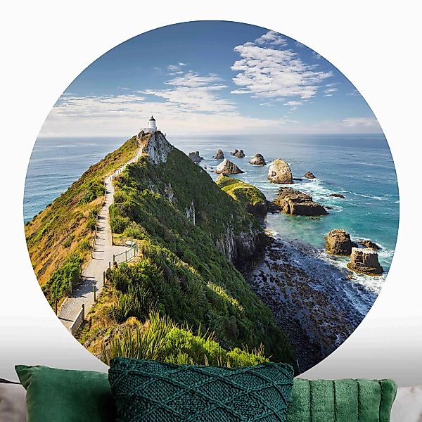 Runde Fototapete selbstklebend Nugget Point Leuchtturm und Meer Neuseeland günstig online kaufen