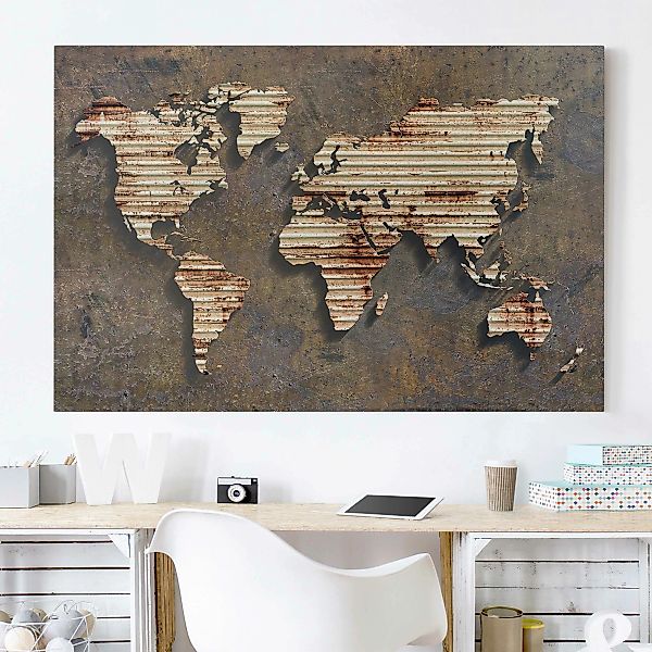Leinwandbild Weltkarte - Querformat Rost Weltkarte günstig online kaufen