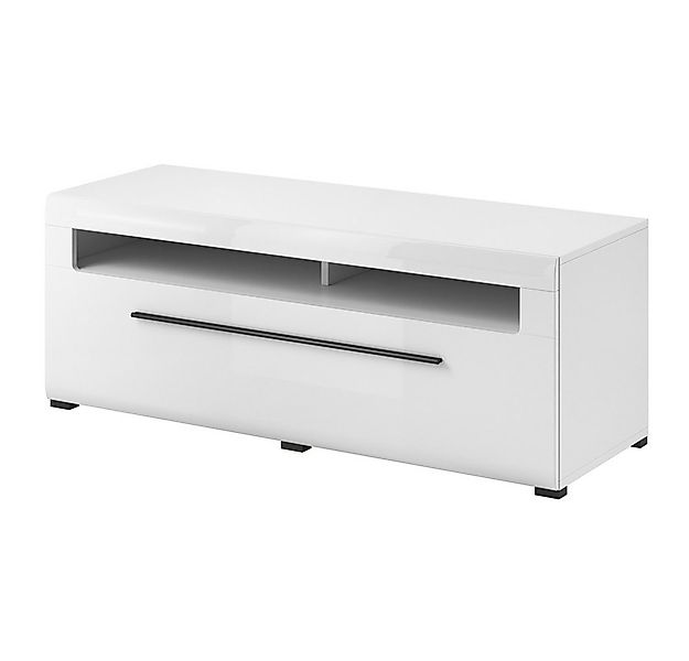 Lomadox Lowboard TURDA-83, weiß Hochglanz modern Schubkasten und Absetzunge günstig online kaufen