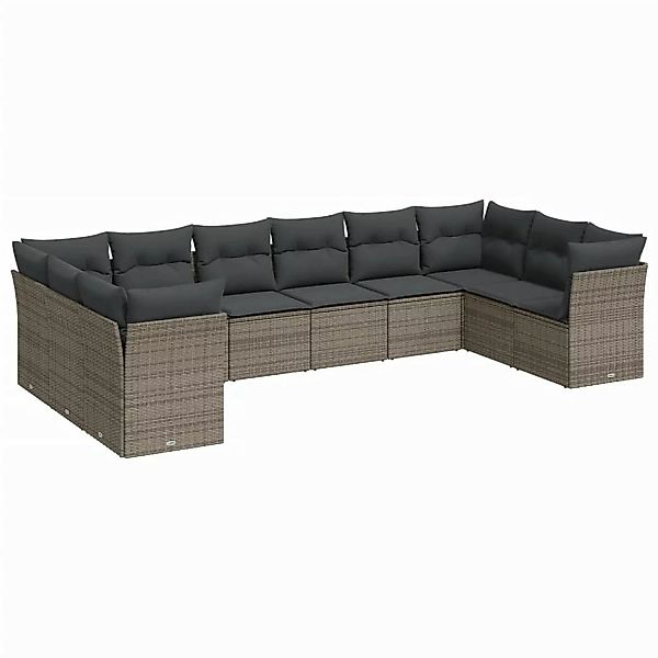 vidaXL 10-tlg Garten-Sofagarnitur mit Kissen Grau Poly Rattan Modell 18 günstig online kaufen