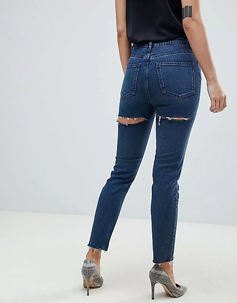 ASOS DESIGN – Farleigh – Schmale Mom-Jeans aus recycelten Materialien mit h günstig online kaufen
