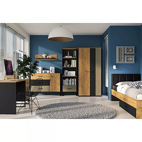 Jugendzimmer Set 6-teilig CASPER-131 mit Bett 90x200cm in schwarz, braun günstig online kaufen