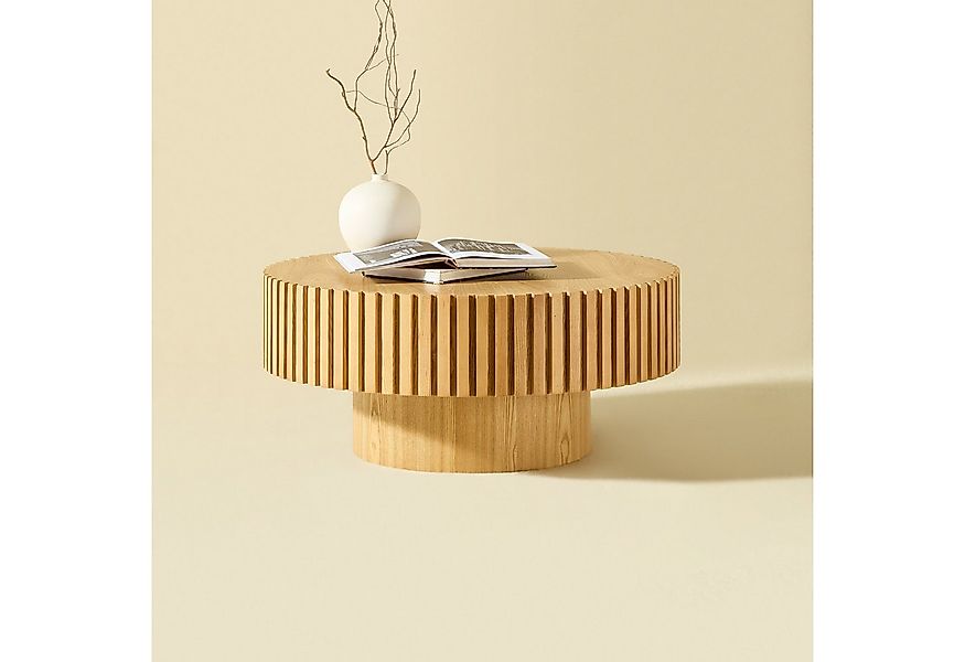 NJLyuhome Couchtisch Beistelltisch Runder Kaffetisch mit Massivholz-Rahmen, günstig online kaufen